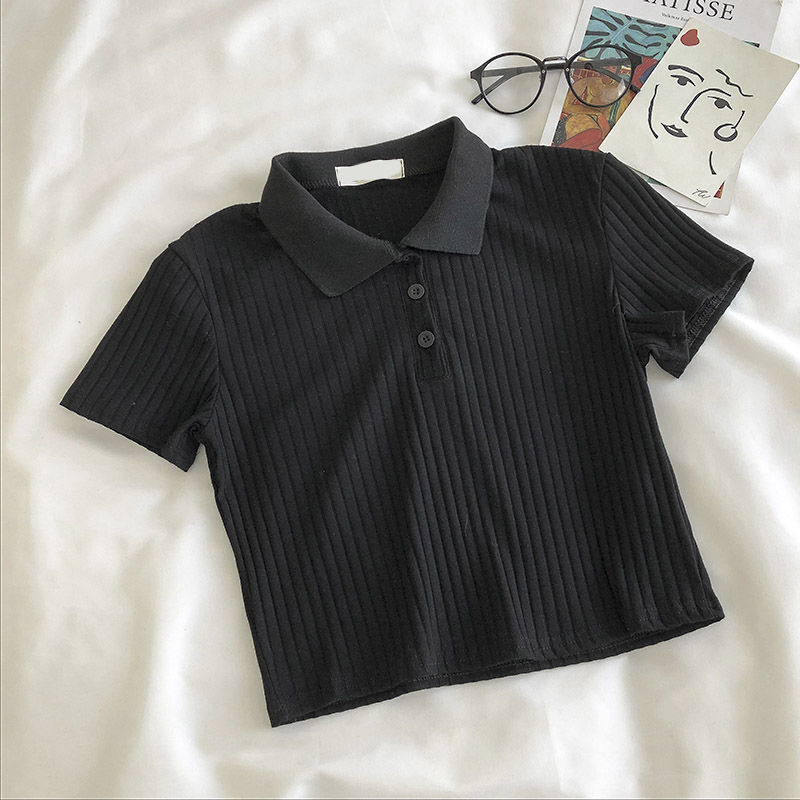Youthful Knit Polo Crop Top - Short Sleeve
