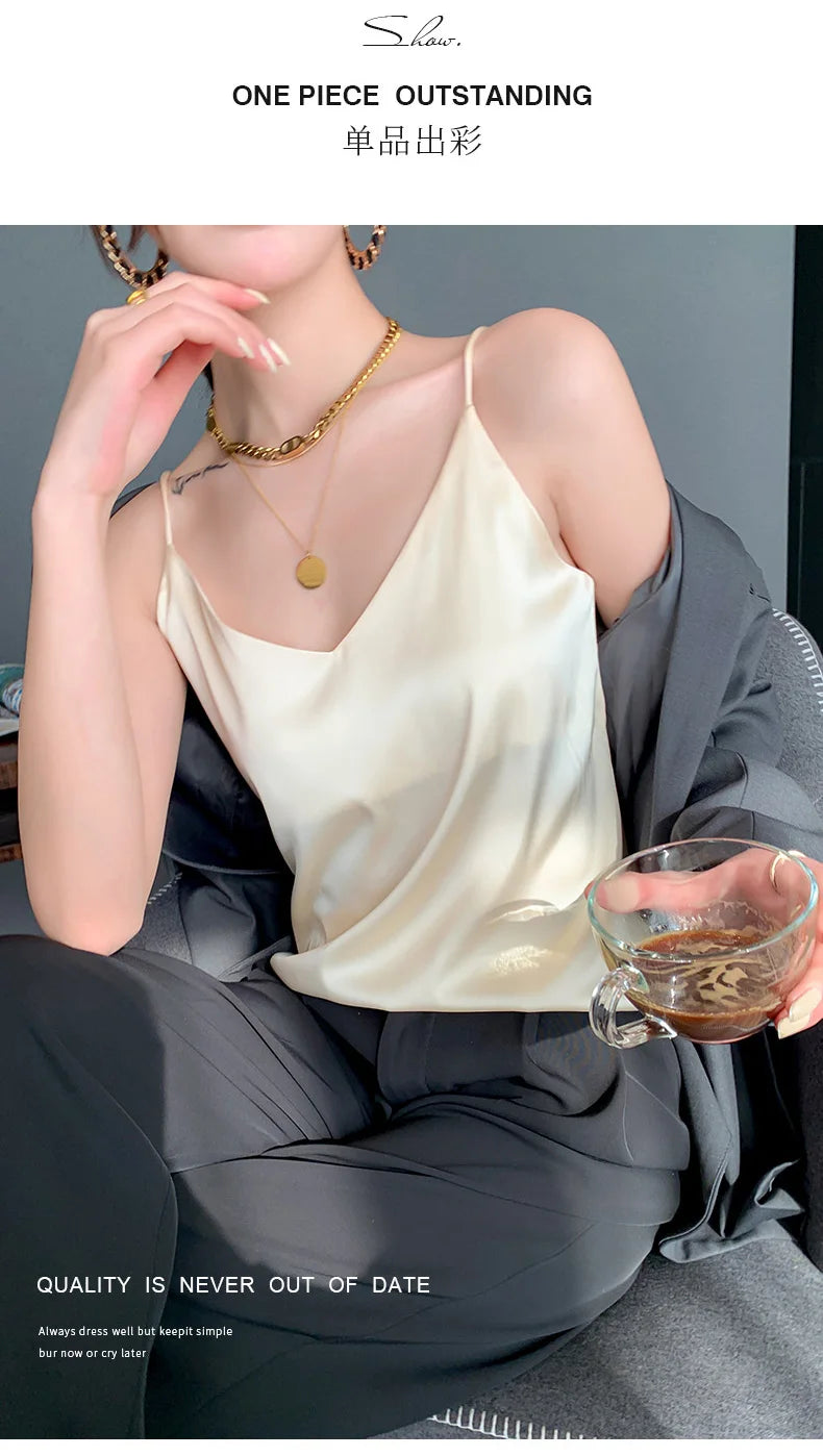 Real Silk V-Neck Camisole - Black & White, Spring/Summer 2023