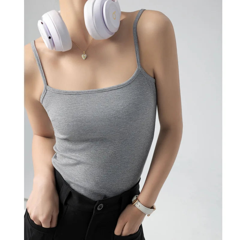 Spaghetti Strap Knit Camisole - Slim Fit Sleeveless Basic Tank