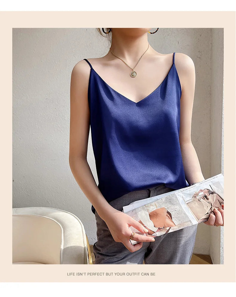 Real Silk V-Neck Camisole - Black & White, Spring/Summer 2023