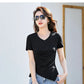 Chic V-Neck Pleated Cotton Tee - Irregular Hem