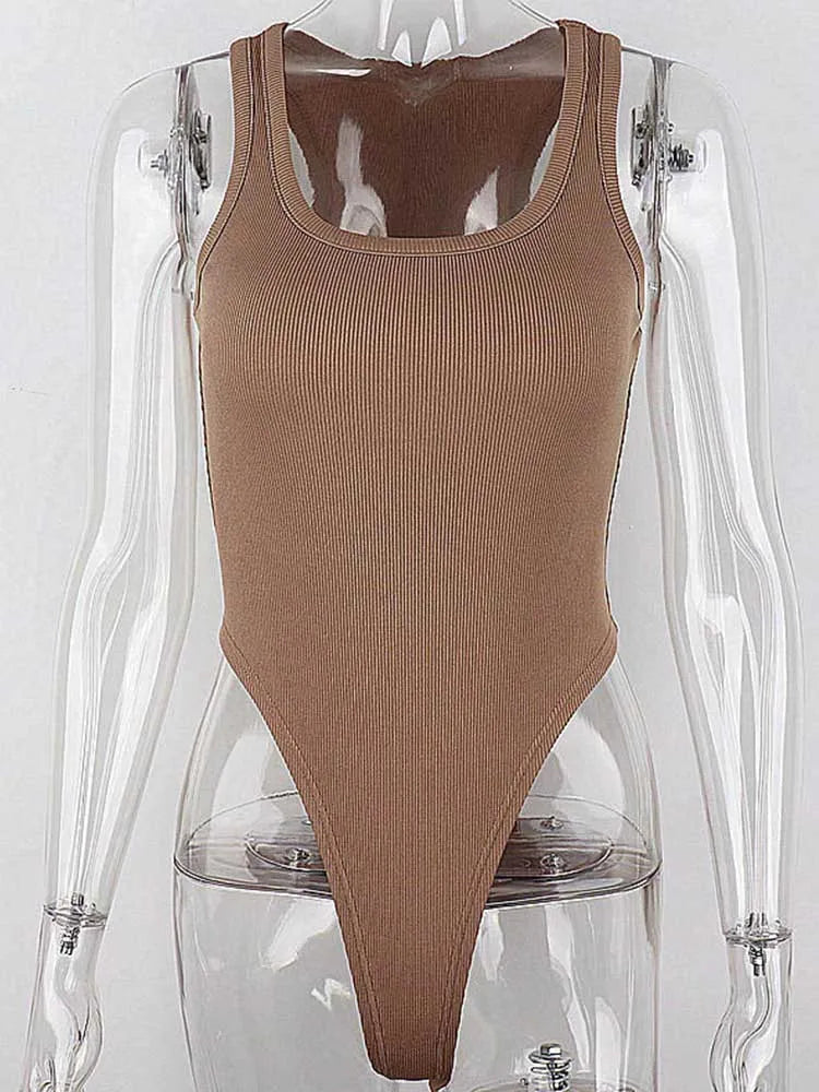 Sleeveless Knit Halter Bodysuit - Off-Shoulder Bodycon Clubwear 2024