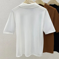 2024 Ice Silk Polo Top - Short Sleeve, Button Pocket Design