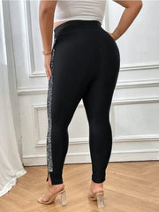 Plus-Size Elegant Stretch Leggings – Sequin Side Slim Fit Pants