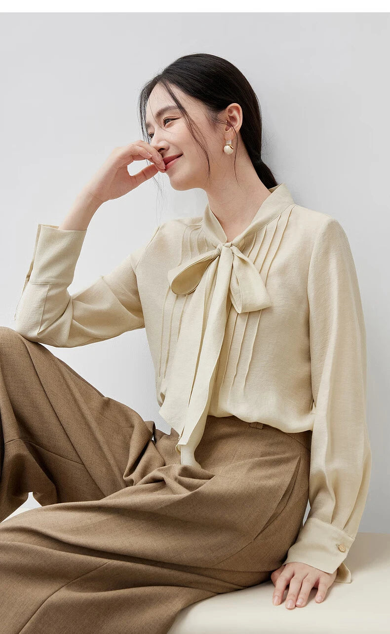 SENTUBILA Lyocell Lace-Up Blouse - Loose Fit Spring 2025 Office Shirt for Women