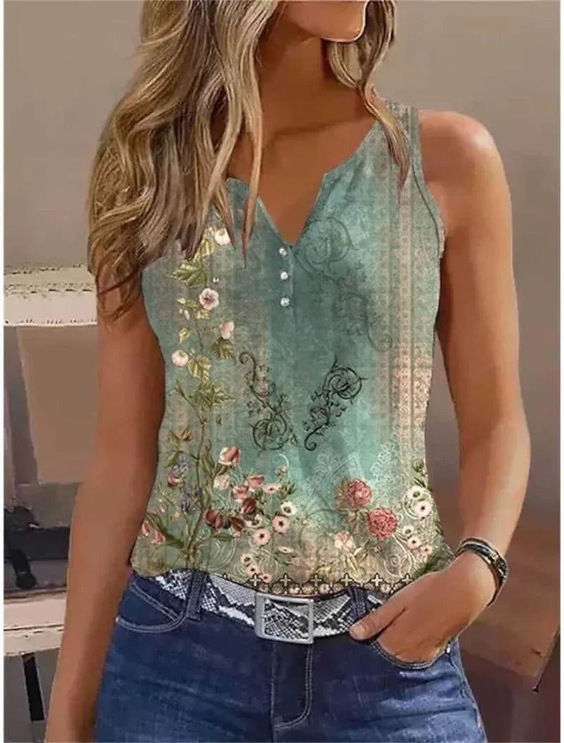 2024 Painted V-Neck Camisole - Casual Summer Tank Top
