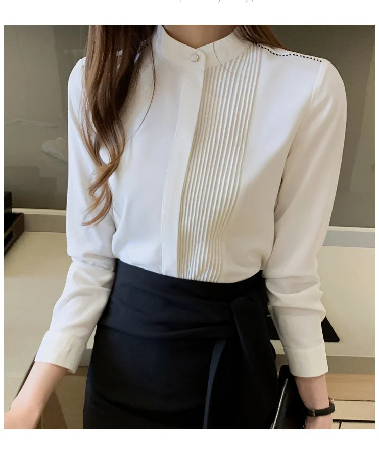 023 Chiffon Bow V-Neck Blouse - Long Sleeve Office Top