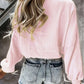 Lantern Sleeve Polo Pullover - Solid Color, Casual Autumn/Winter Top