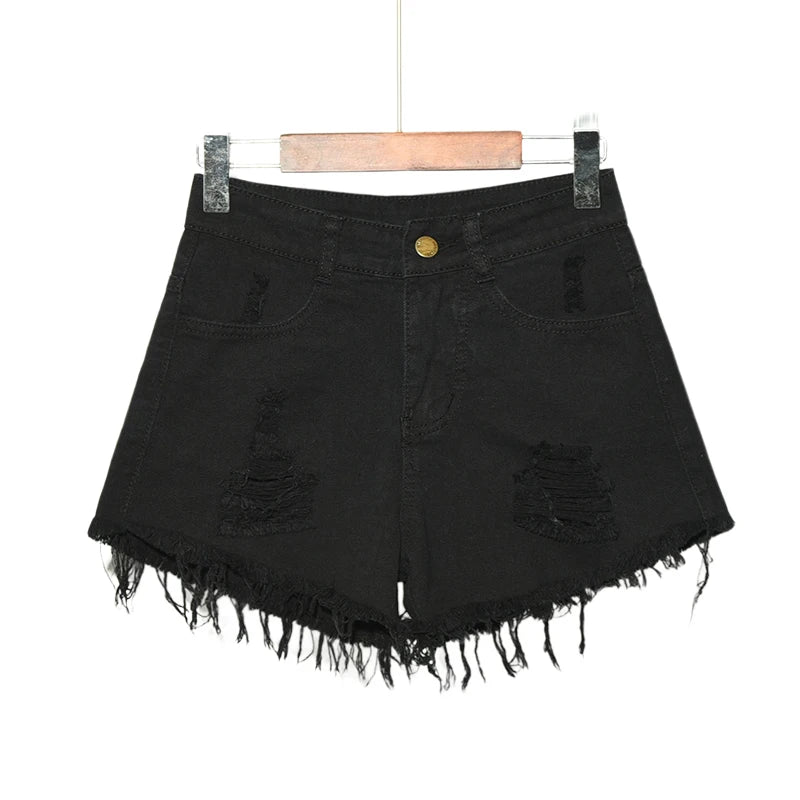 High-Waisted Irregular Ripped Denim Shorts - Push-Up Skinny Fit for Women (4XL)
