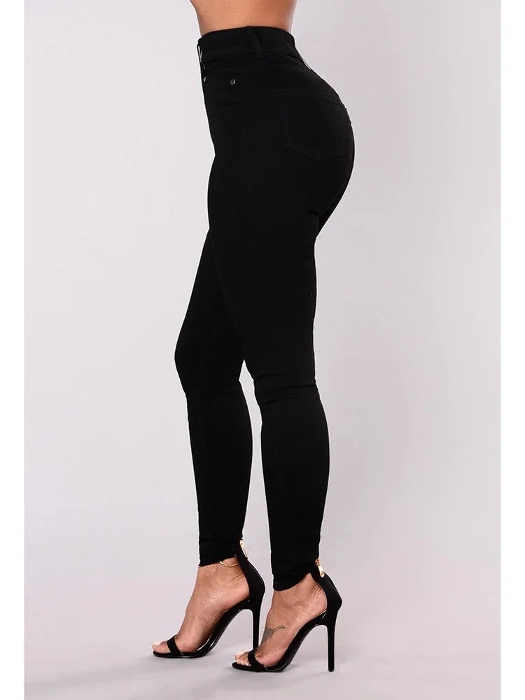 2024 Women Narrow Straight Leg Wrap Hips Skinny Jeans Lady High Waist Vintage Stretchy Pencil Long Pants  Casual Daily Trousers