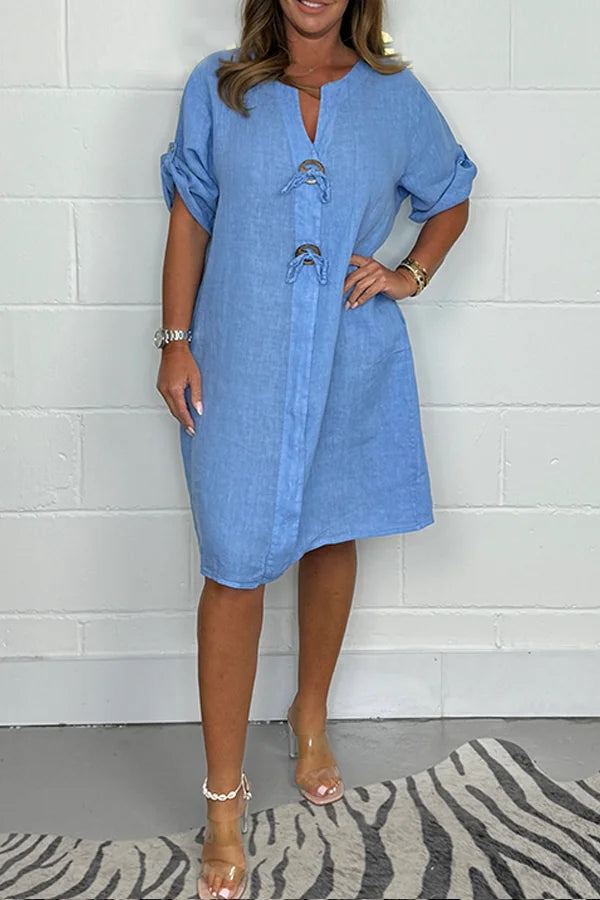 2024 Cotton Linen Tunic Dress - Women's Button-Up Loose Fit Long Shirt