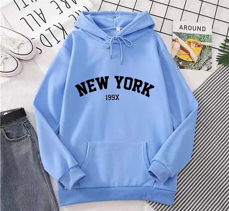 New York Letter Hoodie - Y2K Oversized Fleece Sweatshirt