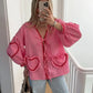 Plaid Heart Patchwork Blouse - V-Neck Lace-Up Long Sleeve
