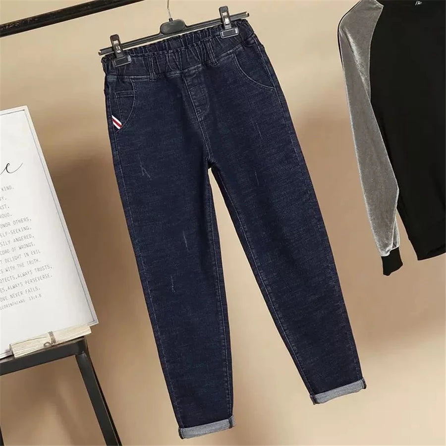 Oversized Winter Thicken Denim Pants – High Waist, Plus Velvet, Loose Fit
