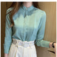 023 Chiffon Bow V-Neck Blouse - Long Sleeve Office Top