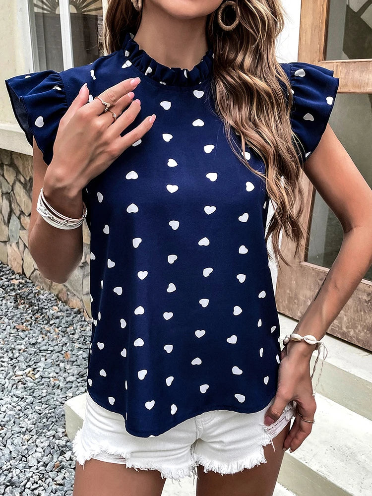 Chic Pink Chiffon Ruffle Blouse - Short Sleeve, Summer 2024