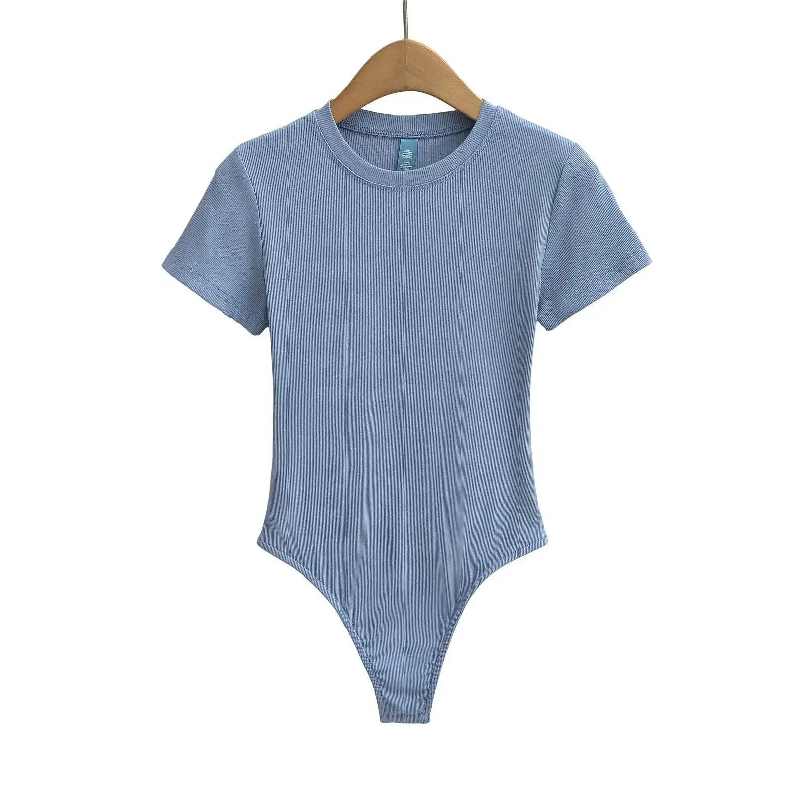 Stretchable Knit Bodysuit - Short Sleeve O-Neck Summer Basic (14 Colors)
