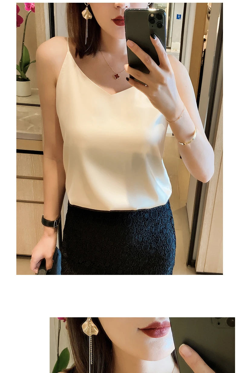 2024 Summer V-Neck Crop Top - Sleeveless Slim Fit, Y2K Style