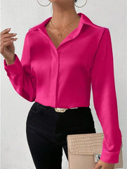 Elegant Long Sleeve Silk-Like Blouse - High-Quality Fashion