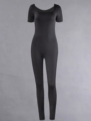 Short Sleeve Bodycon Romper – Skinny Fit Casual Sports Jumpsuit