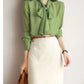 Polka Dot Shawl Collar Blouse - Bow Detail, Long Sleeve