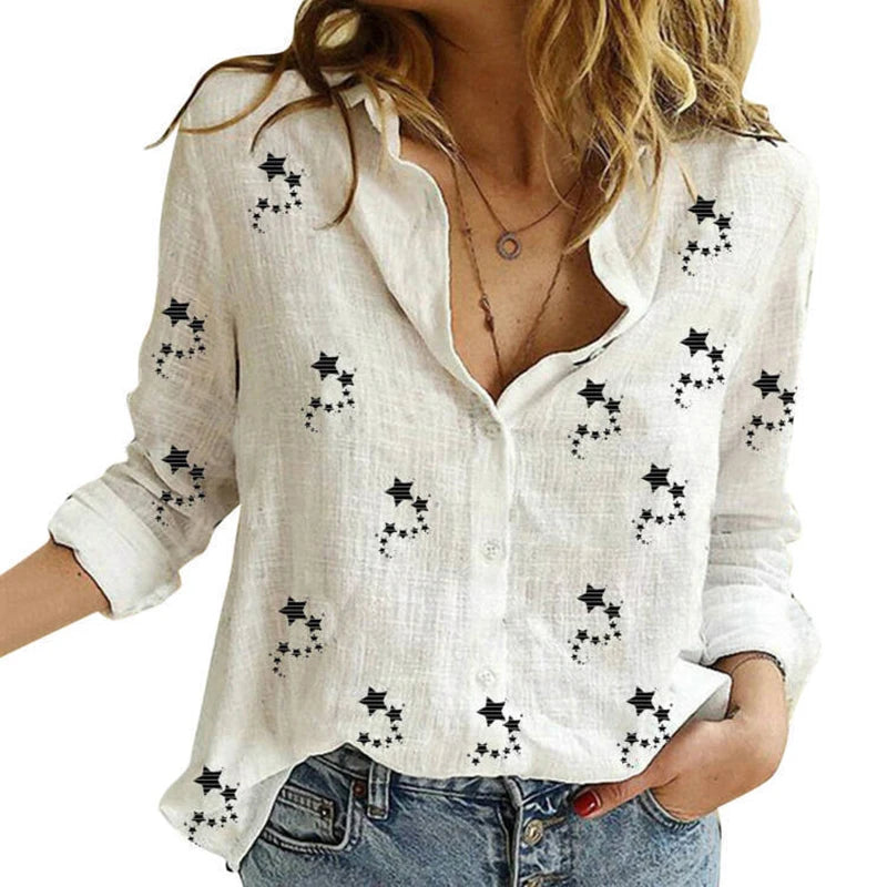 Cotton Linen Button-Down Shirt - Long Sleeve Casual Loose Tunic Blouse for Women, Spring & Summer