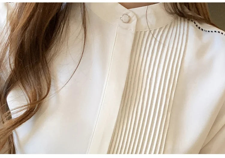 023 Chiffon Bow V-Neck Blouse - Long Sleeve Office Top