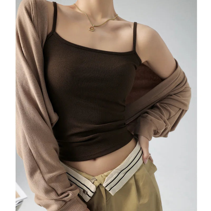 Spaghetti Strap Knit Camisole - Slim Fit Sleeveless Basic Tank