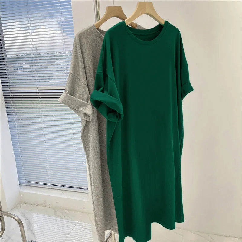 Casual Short Sleeve Tunic Dress - Comfortable Summer Pullover for Women