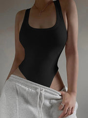 Sleeveless Knit Halter Bodysuit - Off-Shoulder Bodycon Clubwear 2024