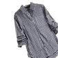 Plaid Cotton-Linen Tunic - V-Neck Roll-Up Sleeve Button-Down Shirt