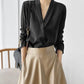 Silk Satin V-Neck Tunic - Long Sleeve, Office Chic