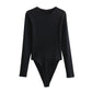 Long Sleeve Slim Jumpsuit - Casual Round Neck Bodysuit for Women