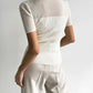 Ice Silk Polo Crop Top - Hollow-Out, Short Sleeve Korean Style