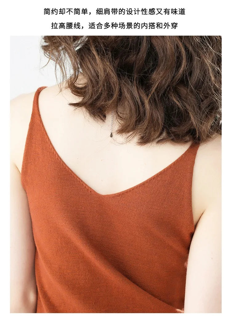 Cashmere Wool Camisole - V-Neck Knitted Base Vest (2023)