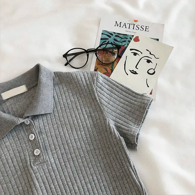 Youthful Knit Polo Crop Top - Short Sleeve