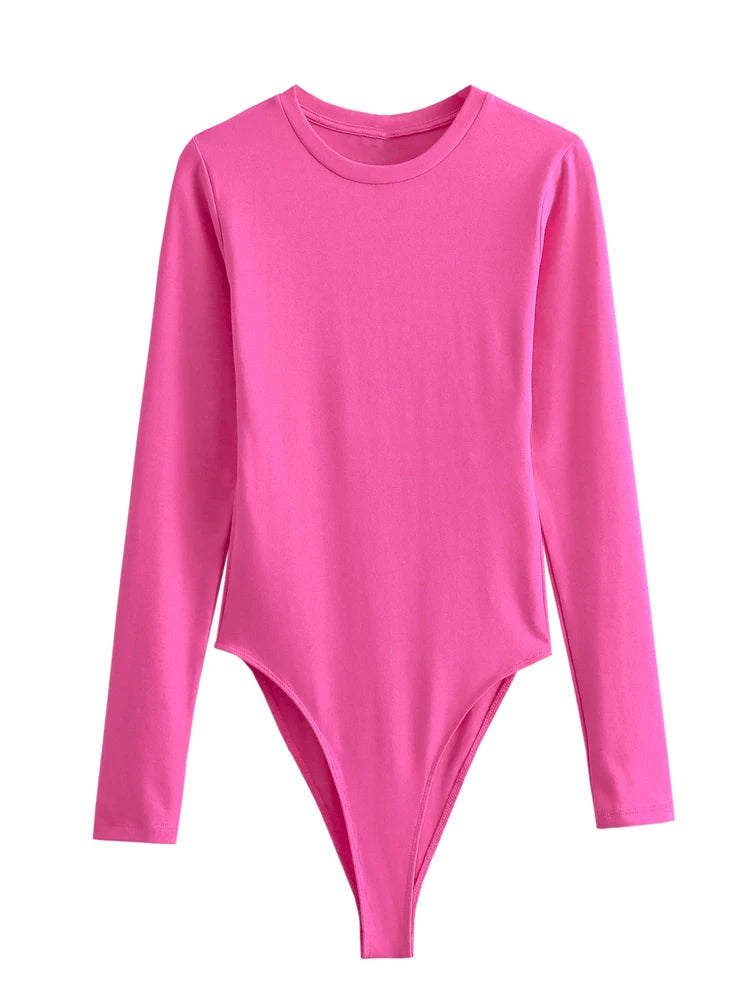 Long Sleeve Slim Jumpsuit - Casual Round Neck Bodysuit for Women