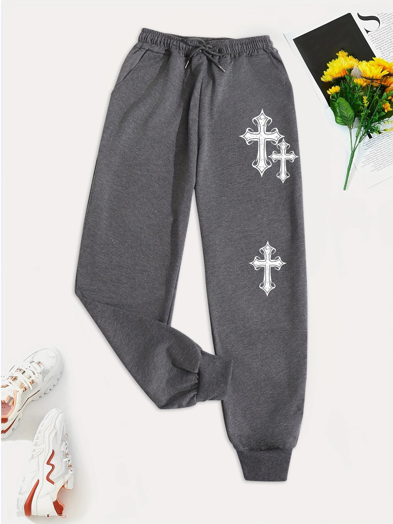 Crucifixion Print Drawstring Pants – Trendy & Versatile
