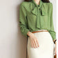 Polka Dot Shawl Collar Blouse - Bow Detail, Long Sleeve