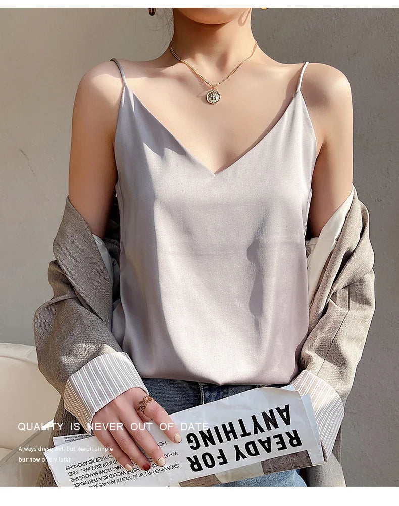 Real Silk V-Neck Camisole - Black & White, Spring/Summer 2023
