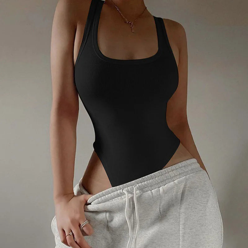 Sleeveless Knit Halter Bodysuit - Off-Shoulder Bodycon Clubwear 2024