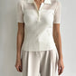 Ice Silk Polo Crop Top - Hollow-Out, Short Sleeve Korean Style