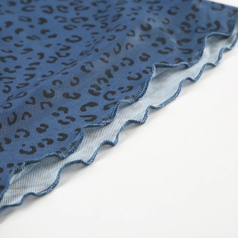 Leopard Print Mesh Camisole - Double Layer, Backless Y2K Style