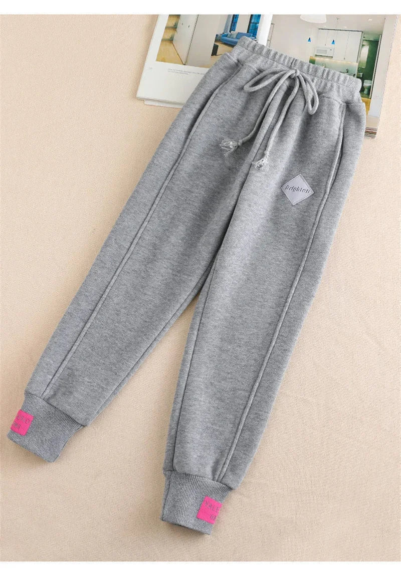 Oversized Gray Sweatpants - Baggy Winter Thick Joggers for Women, Streetwear Sports Trousers
