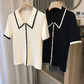 Black & White Patchwork Polo Shirt - Casual Knit Short Sleeve