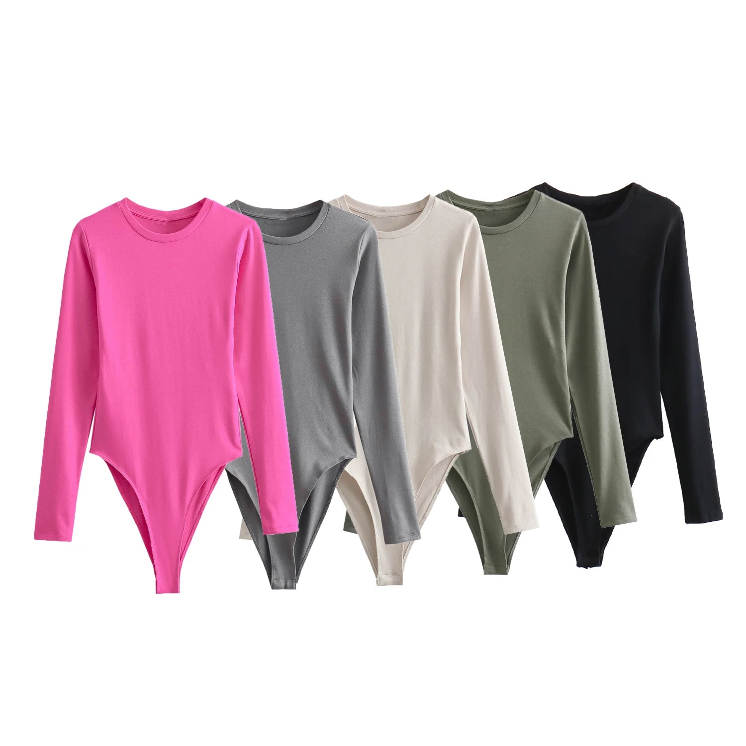 Long Sleeve Slim Jumpsuit - Casual Round Neck Bodysuit for Women