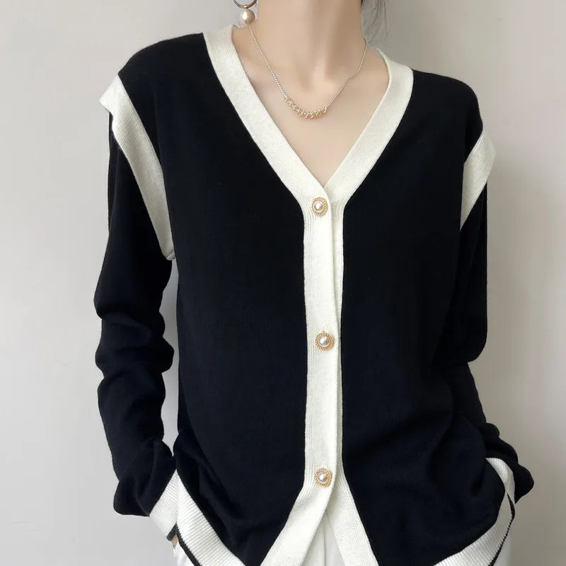 V-Neck Cashmere Cardigan - Lightweight, Loose Fit, Lazy Style