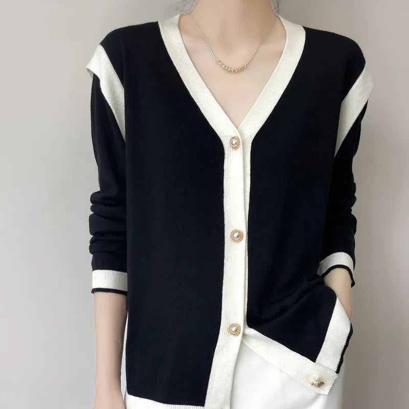 V-Neck Cashmere Cardigan - Lightweight, Loose Fit, Lazy Style