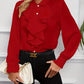 White Ruffled Lapel Blouse - Long Sleeve, Office Chic