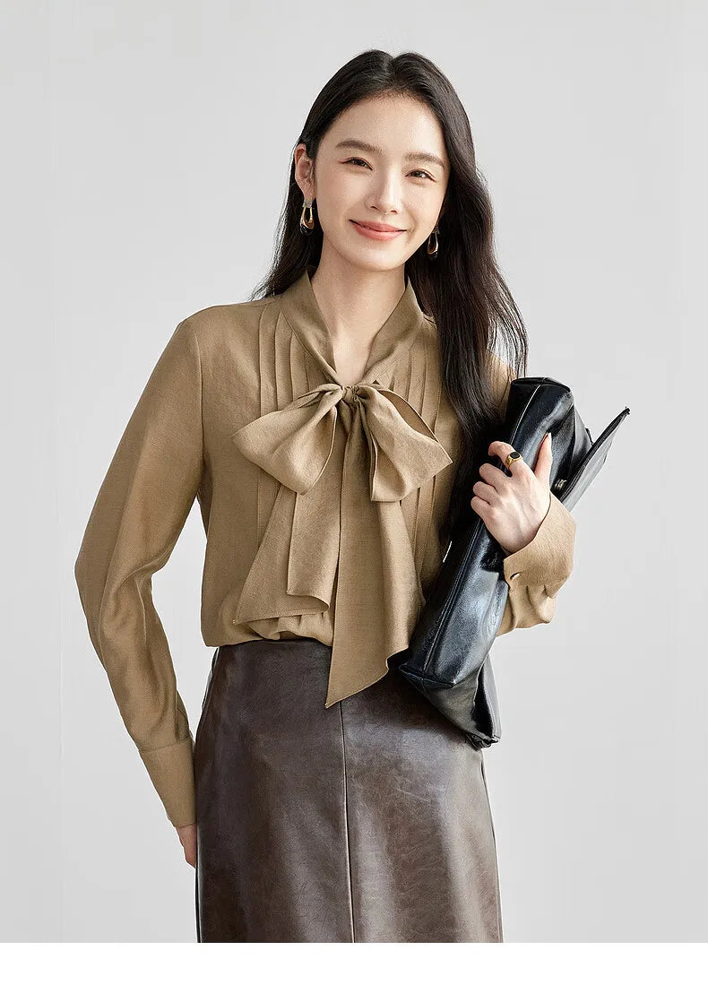 SENTUBILA Lyocell Lace-Up Blouse - Loose Fit Spring 2025 Office Shirt for Women